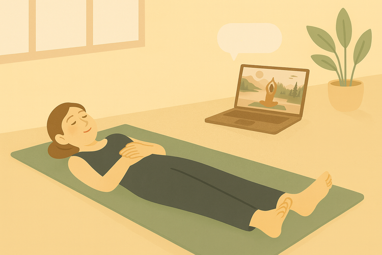 A woman practicing a relaxing yoga pose