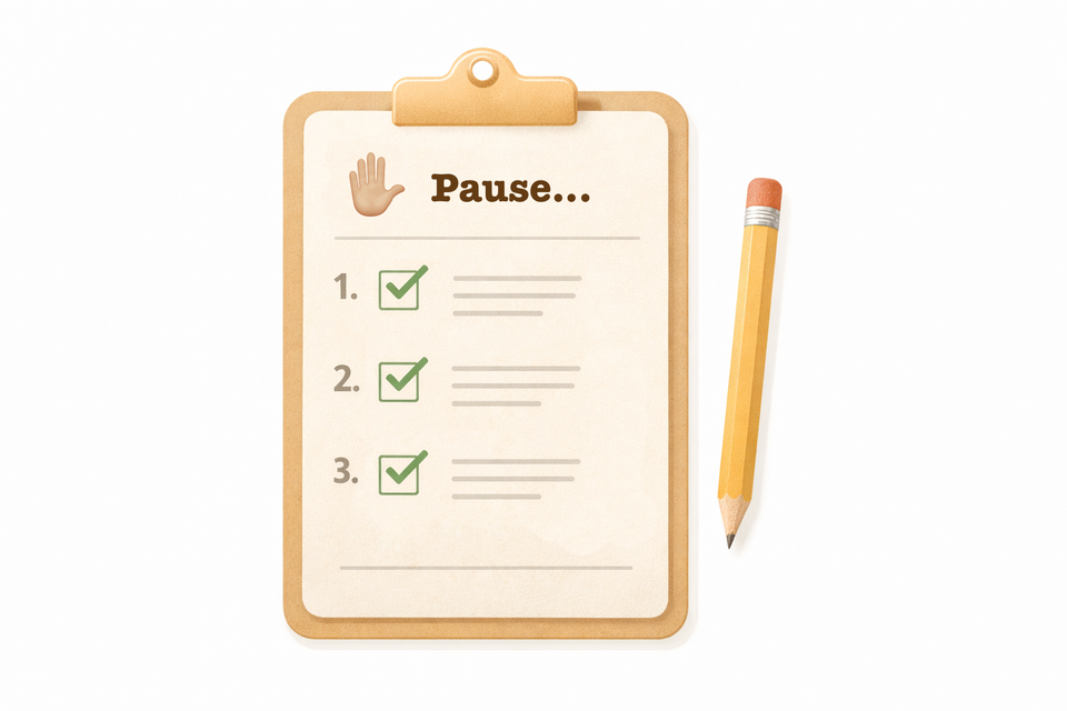 Un document intitulé "PAUSE" avec une liste et des coches
